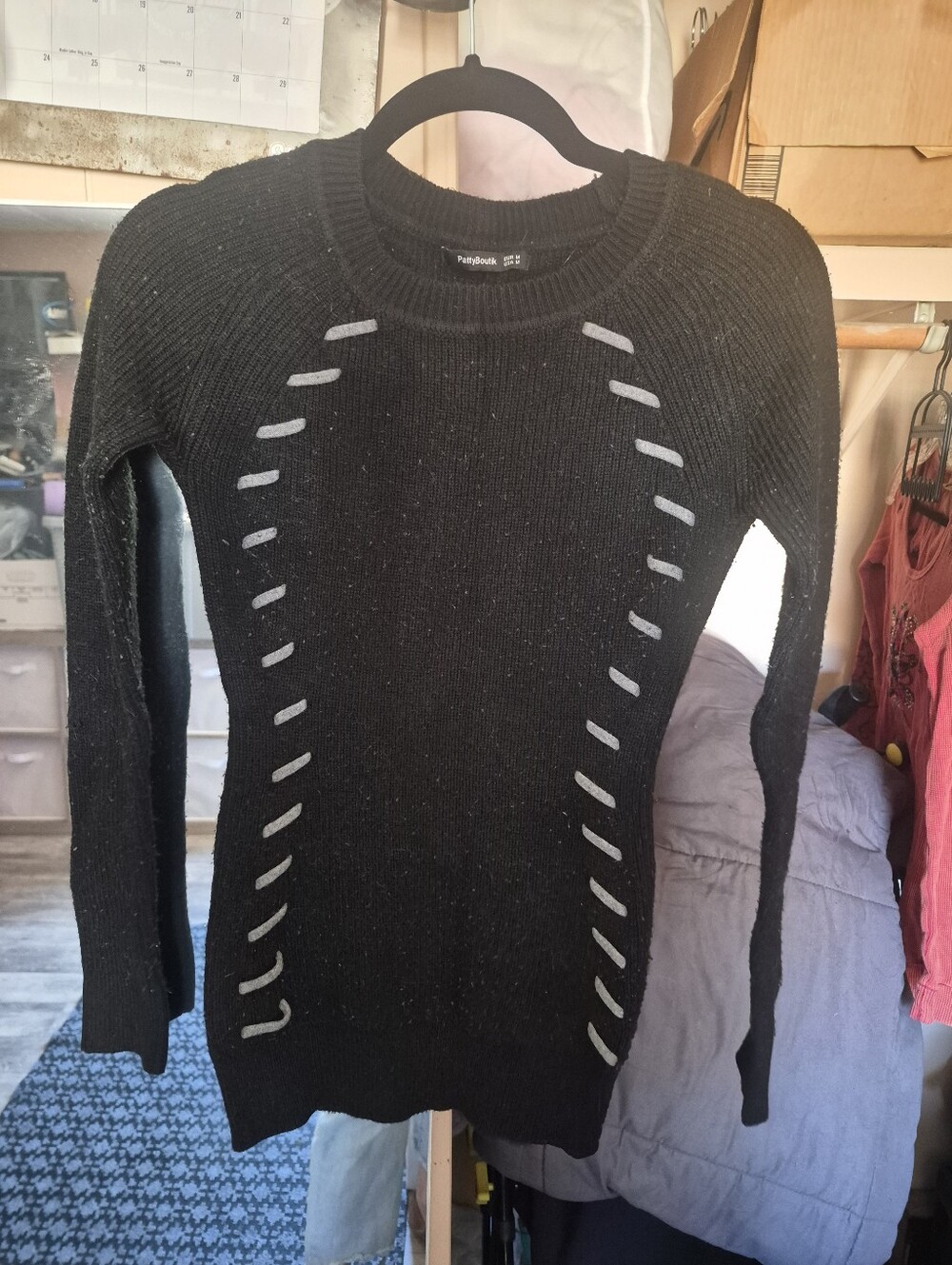 PattyBoutik Black Ribbed Cutout Detail Sweater